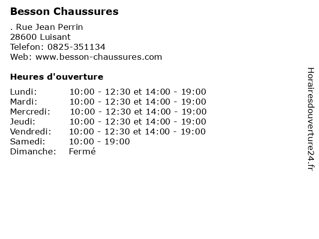 Horaires d ouverture Besson Chaussures . Rue Jean Perrin